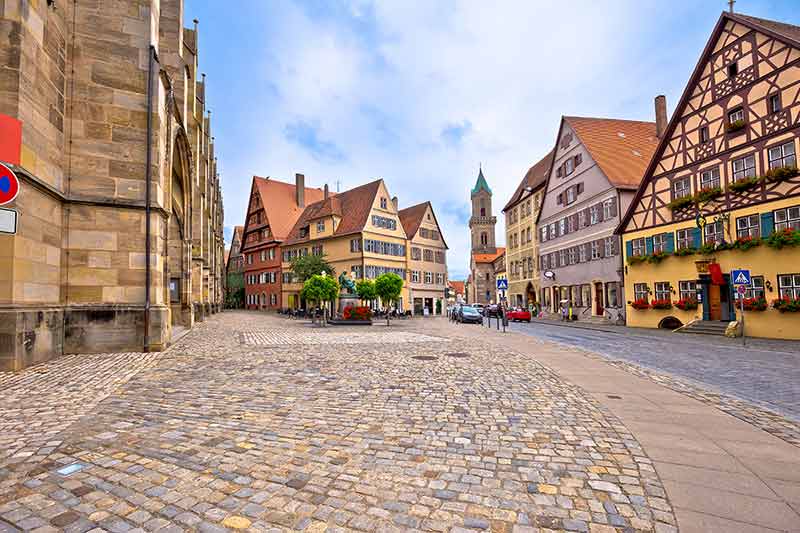 Colorful German Facades And Square Of Historic Town Of Dinkelsbuhl