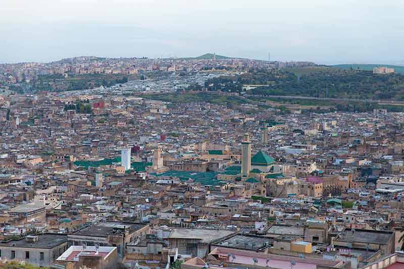 View over Fez at dusk from the ancient city wall, Morocco.