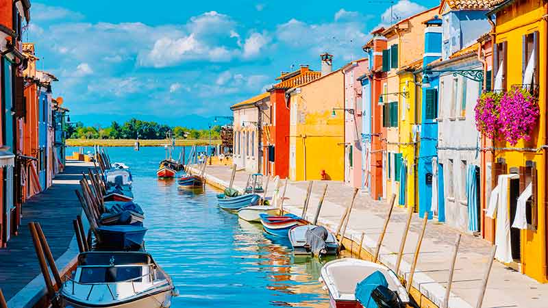 Colorful Streets Of The Village Burano Venice Italy