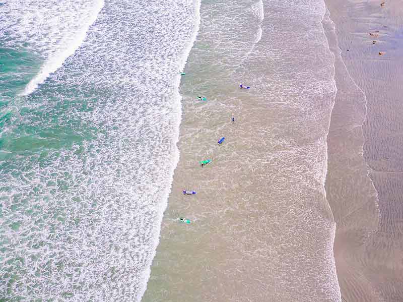 4 longest beaches in the world aerial view of surfers in Long Beach Tofino Vancouver Island