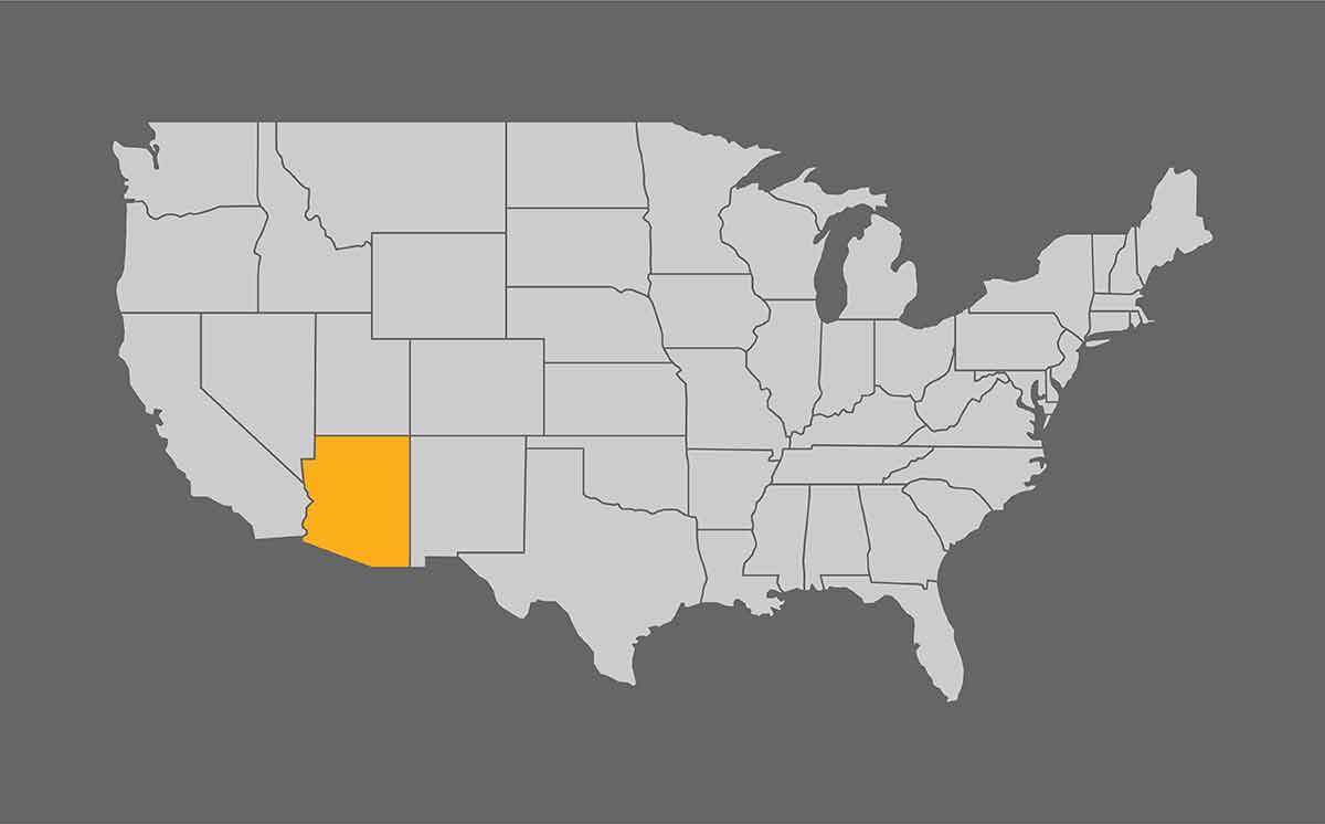 Map Of United States With Arizona Highlight