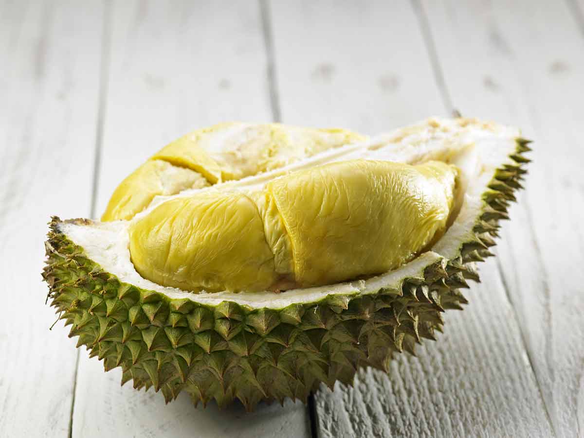 durian on the wooden table