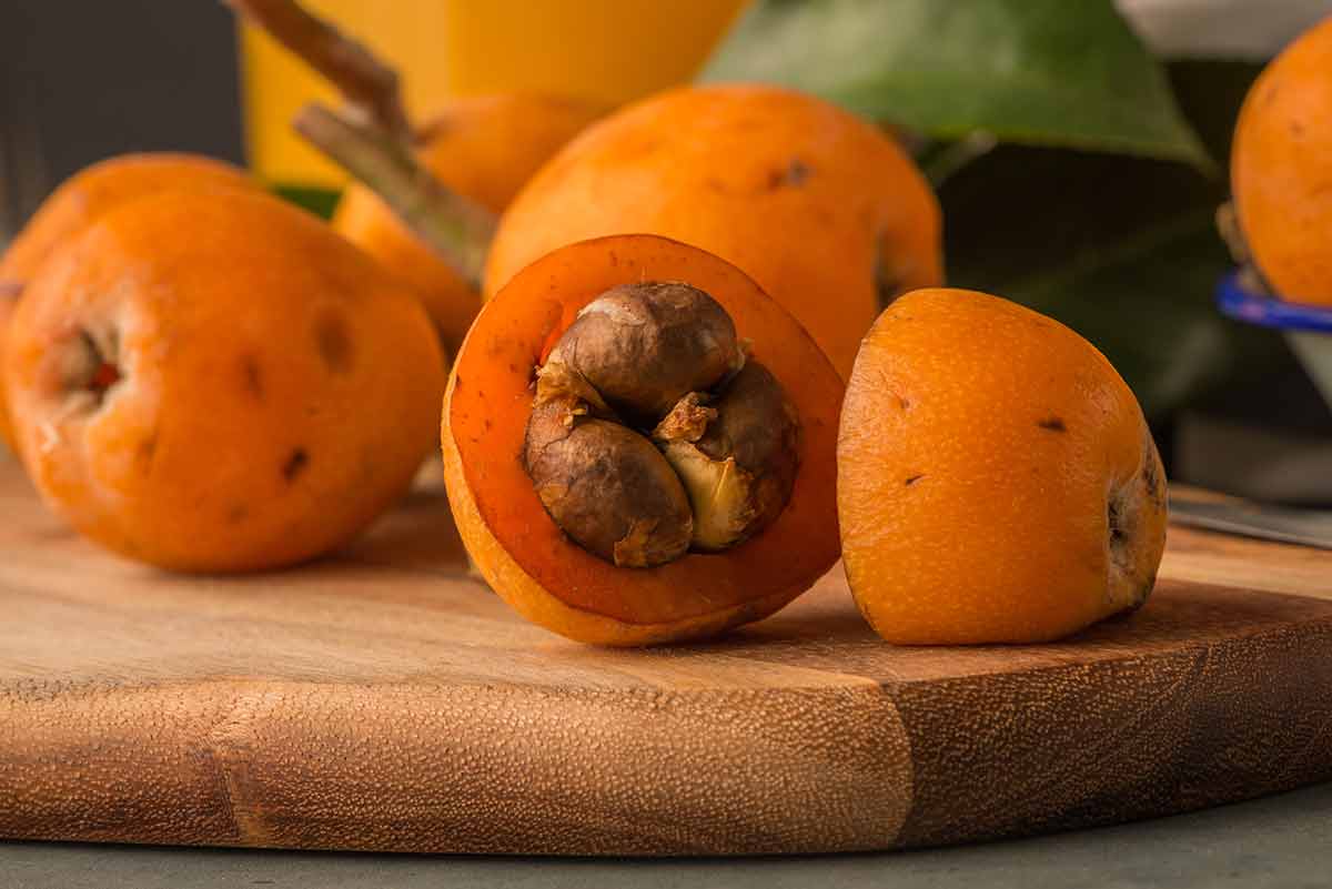 loquats on kitchen counter background