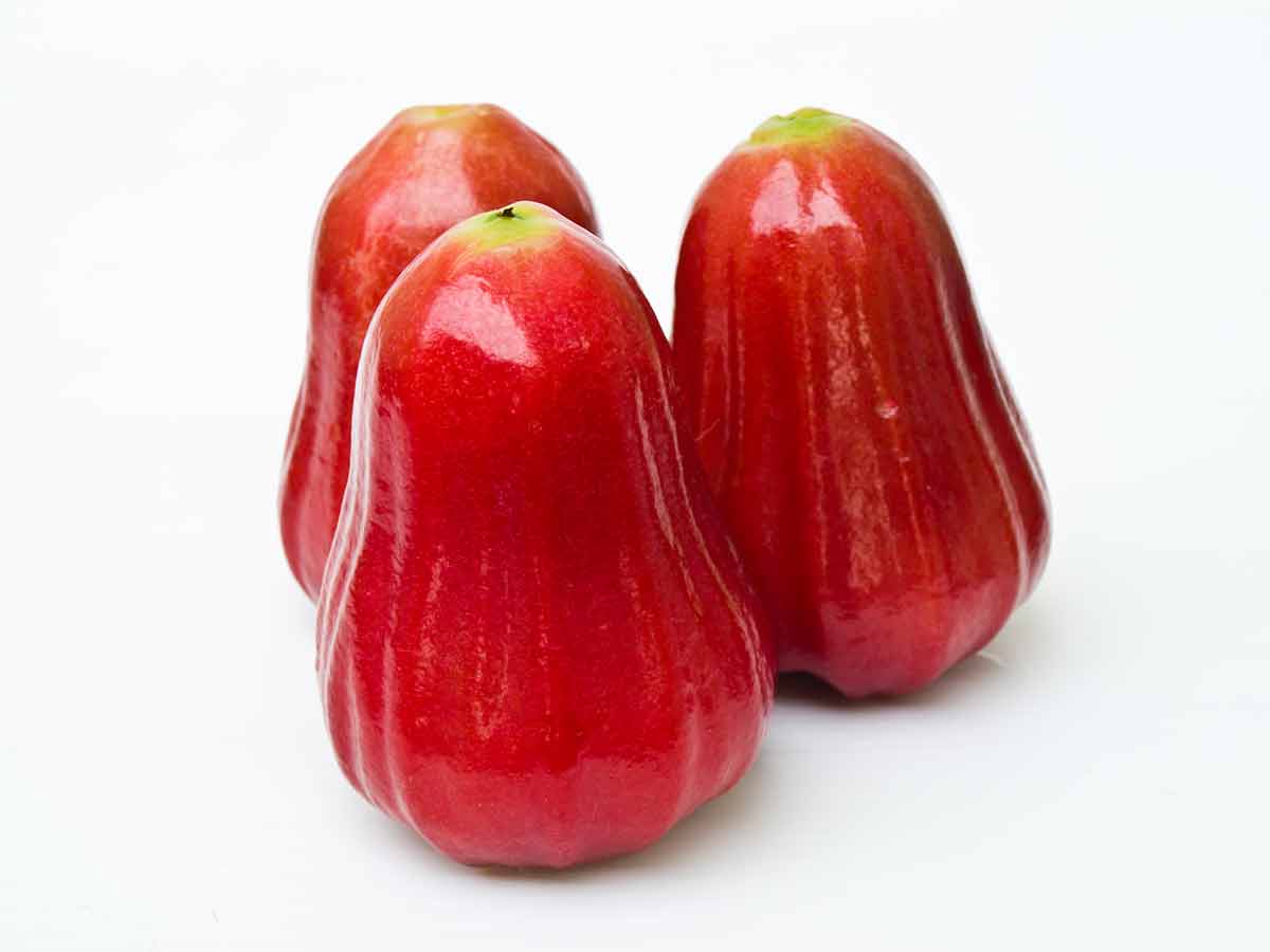 Three Asian rose apples have a sweet flavor