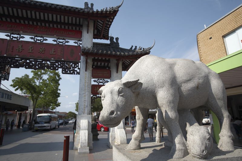 Sydney Cabramatta - The statue of animals from the zodiac outside city arch