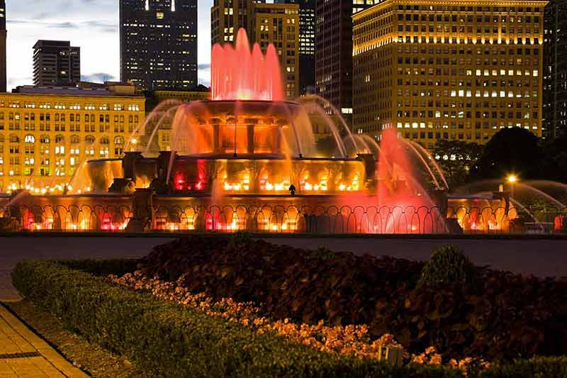 Chicago at night Buckingham Fountain