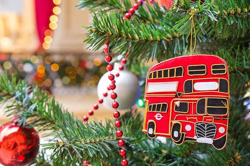 London Christmas tree decoration red double-decker bus