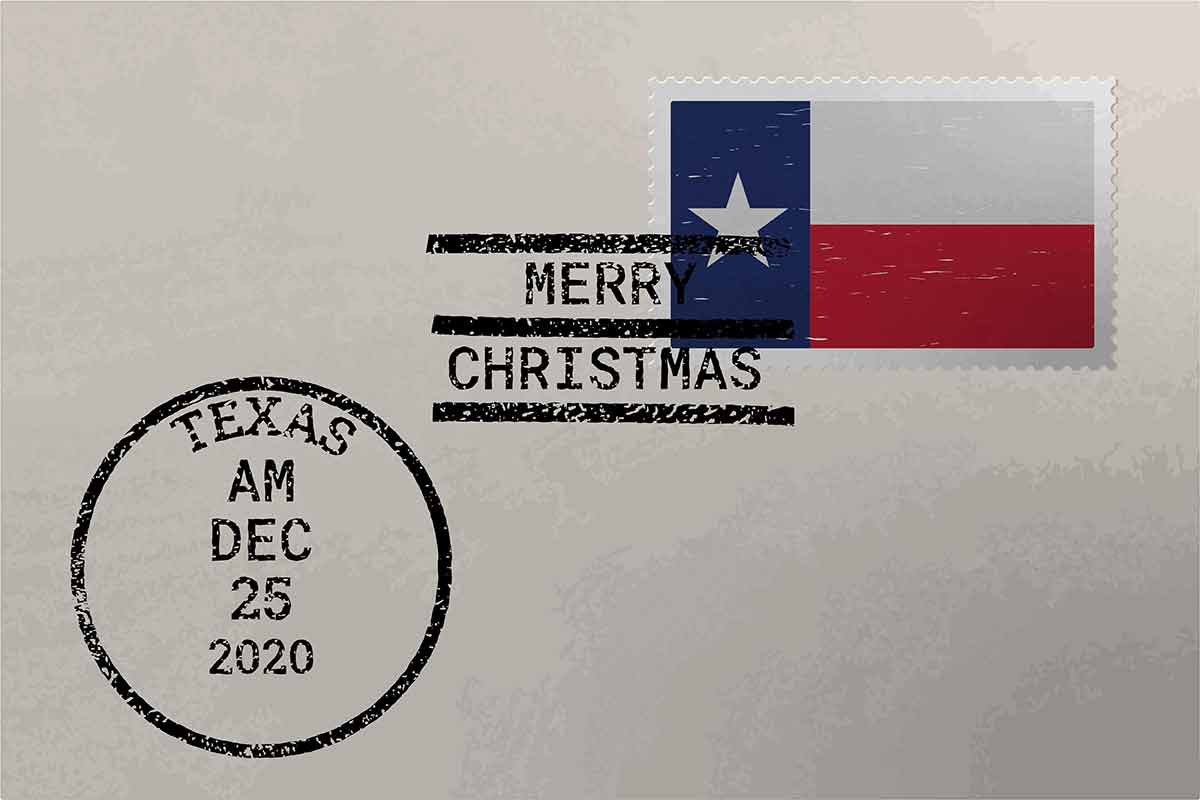 Christmas in texas Postage envelope with Texas flag
