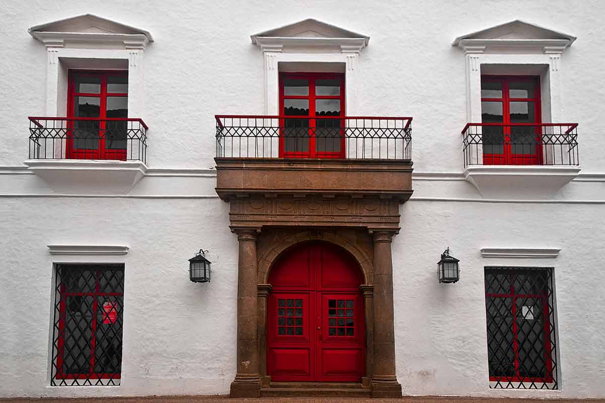 colonial building in Popayan with red doors