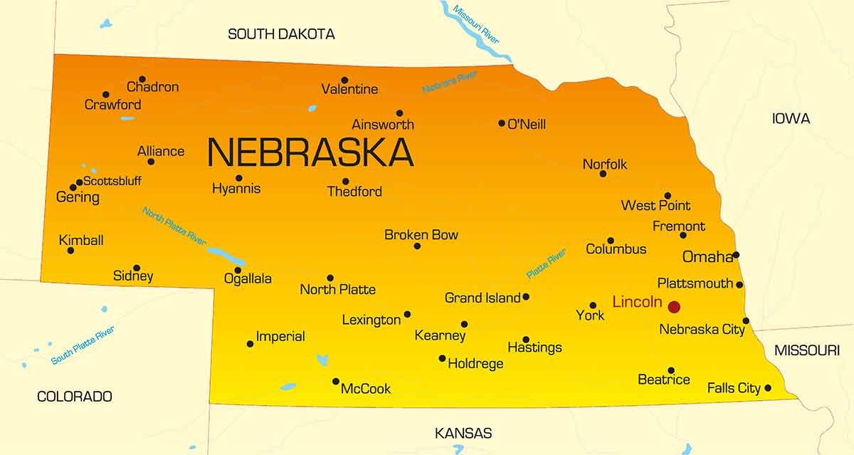 Cities in Nebraska map