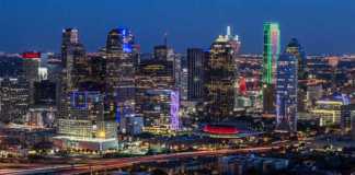 Dallas arts district skyline at night