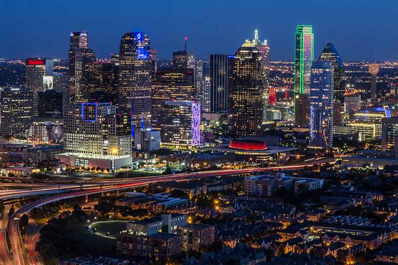 Dallas arts district skyline at night