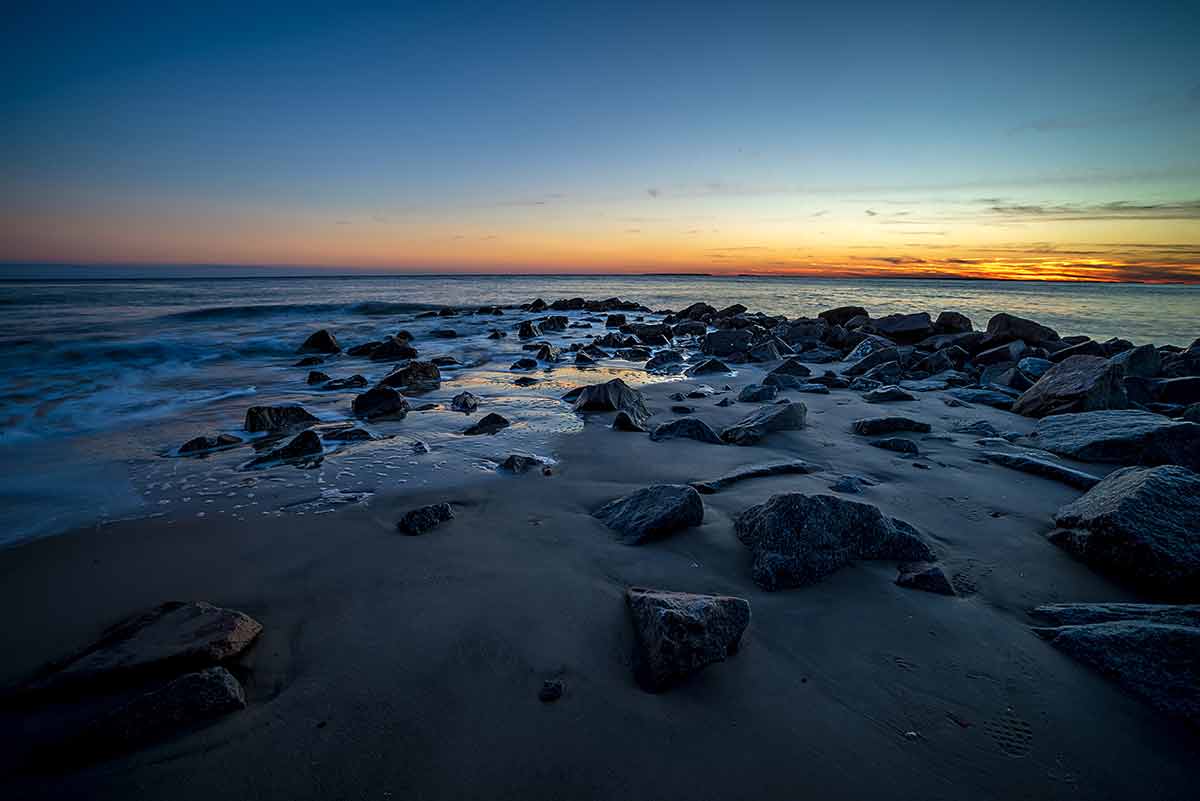Edisto Island rocks on the beach at dusk