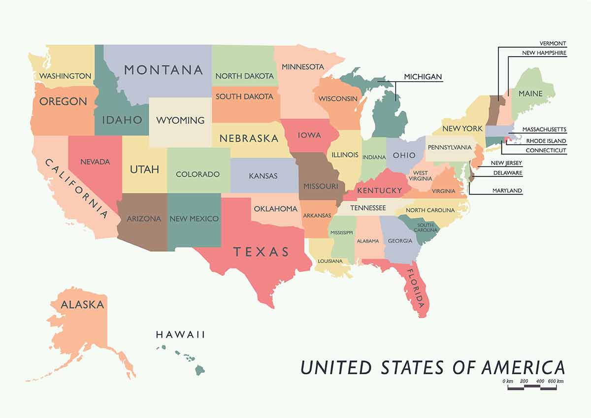 map of the USA with New Mexico
