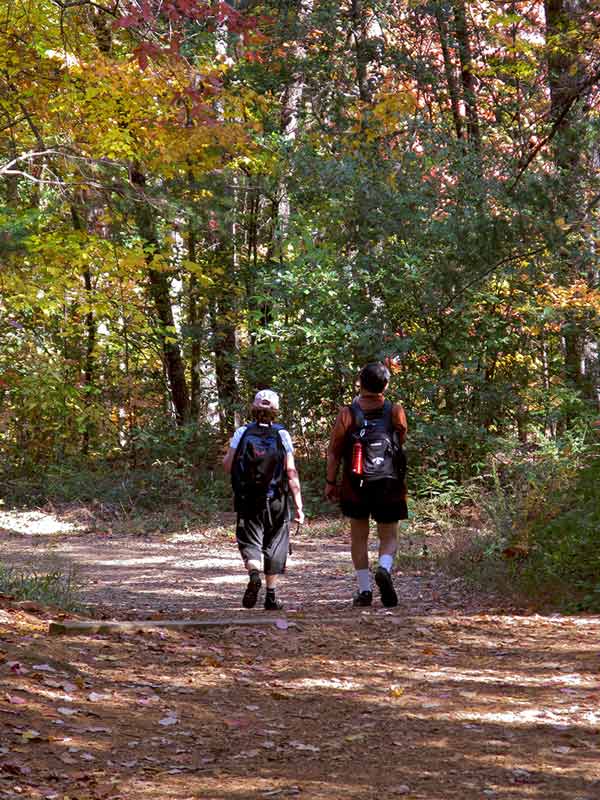 two boys walking along a track in tallulah gorge park