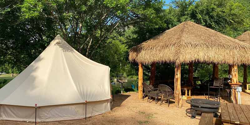 Glamping Texas Son's Guadalupe tent and cabana