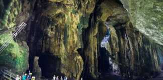 Entering the Gomangton Cave Sandakan Borneo
