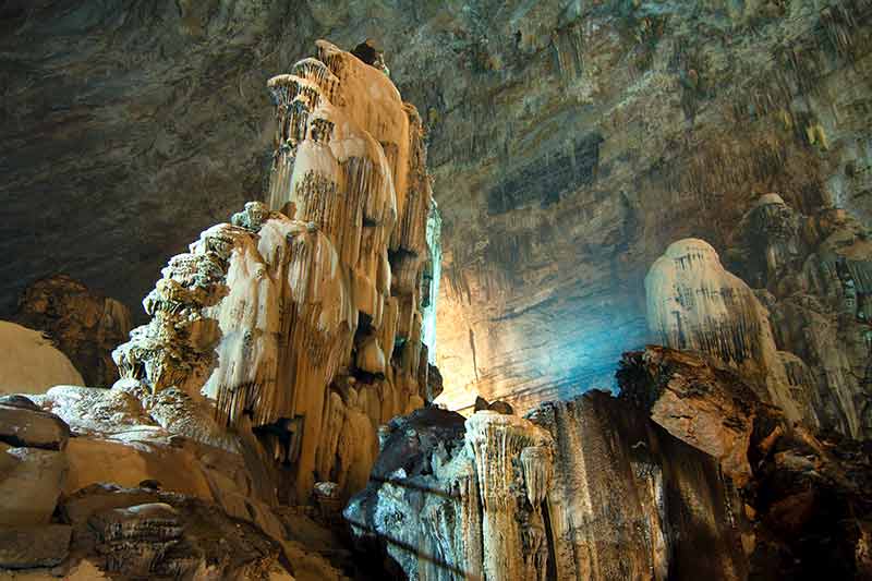Grutas de Cacahuamilpa National Park Mexico cave formations lit up inside a cave
