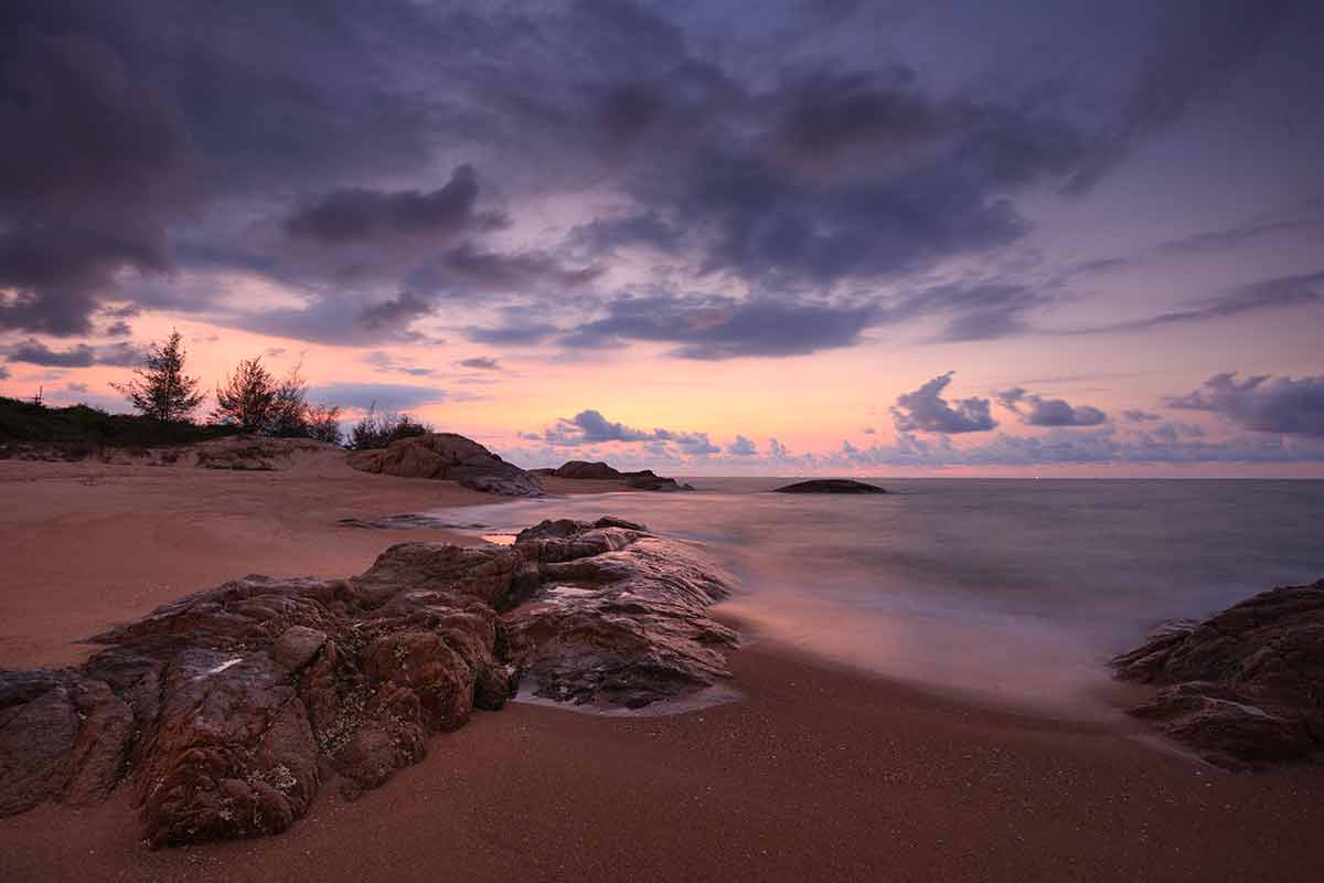 Dusk and purple sky at Ho Coc Beach of Vietnam
