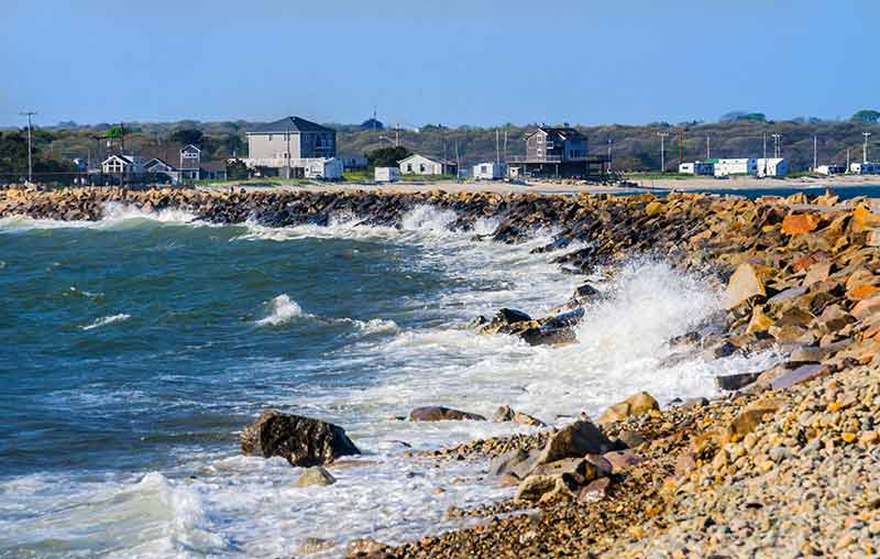 Horseneck Beach Massachusetts waves crashing onto rocks