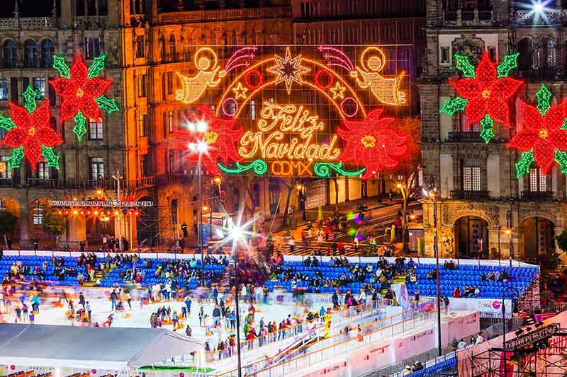 How is Christmas in Mexico celebrated - ice skating rink in Mexico City