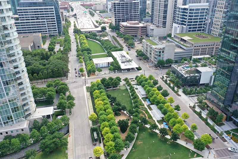 Iconic dallas landmarks Klyde Warren Park from above