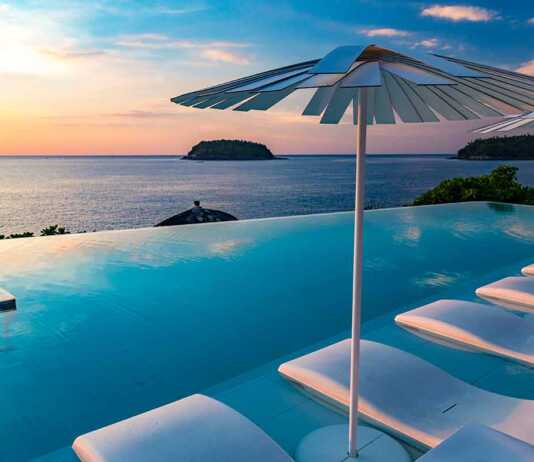 Kata pool lounges at sunset