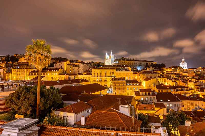 Lisbon at night old Alfama District
