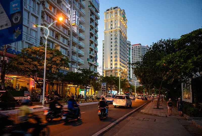 Nha Trang Street In Vietnam On The Evening