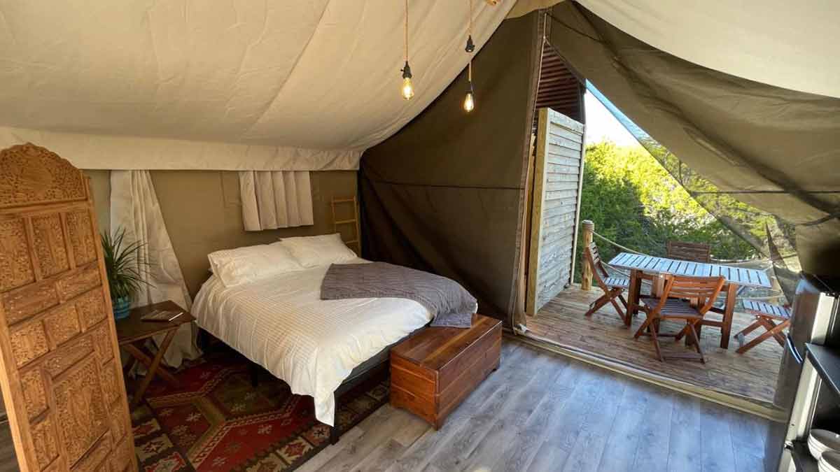 glamping tent with a luxe safari vibe