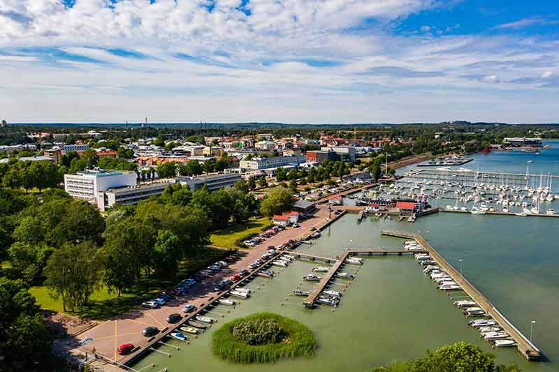 Mariehamn finnish cities aerial view of city and harbour