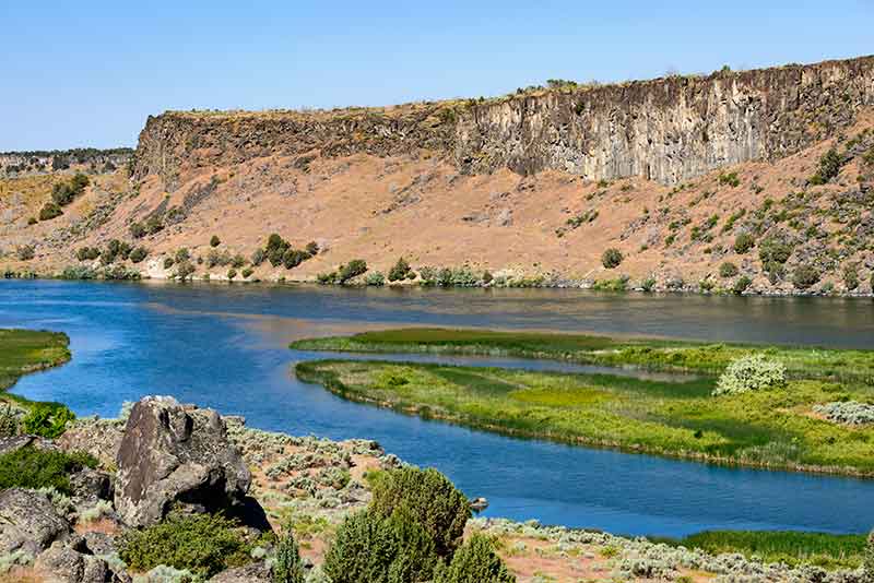 Cliff and river at Massacre Rocks State Park Idaho