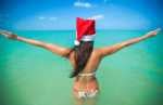 Merry Christmas in Mexico girl with santa hat
