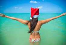 Merry Christmas in Mexico girl with santa hat