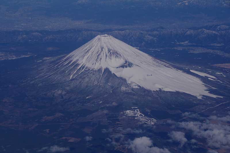 Mt. Fuji from an airplane in winter in Japan
