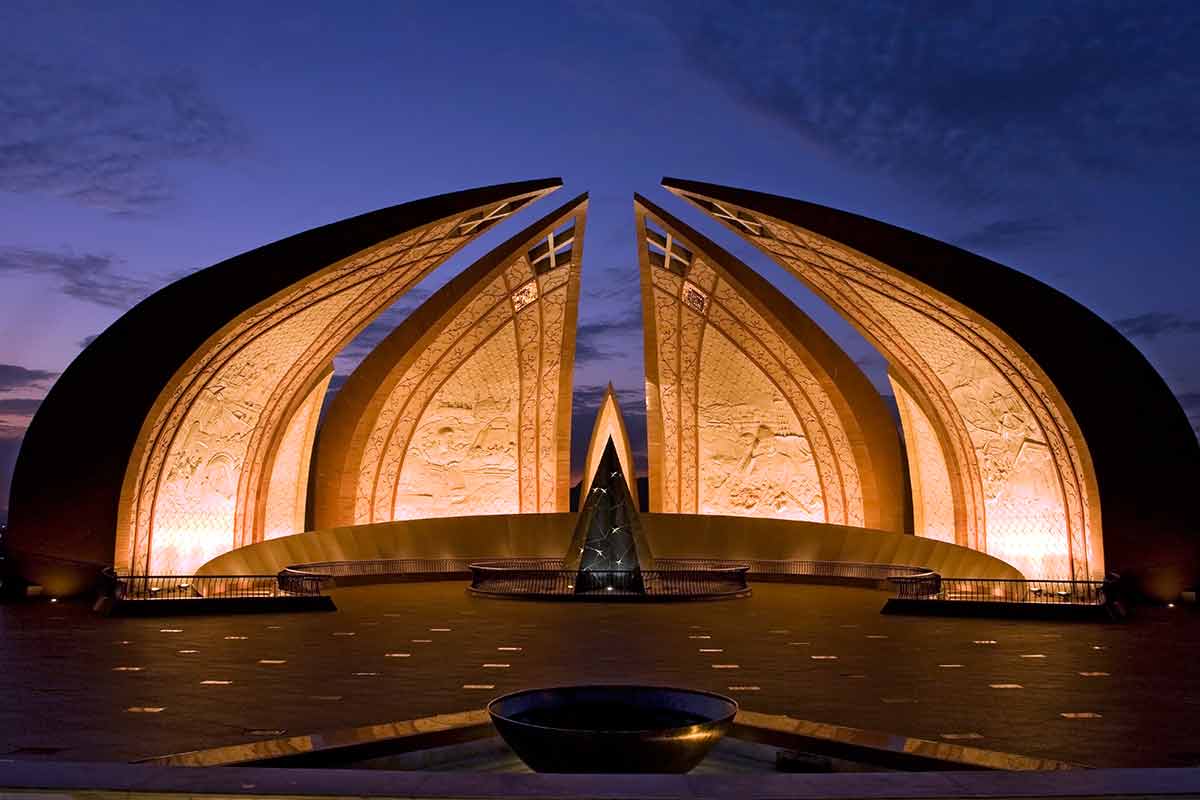 Pakistan Monument lit up at night