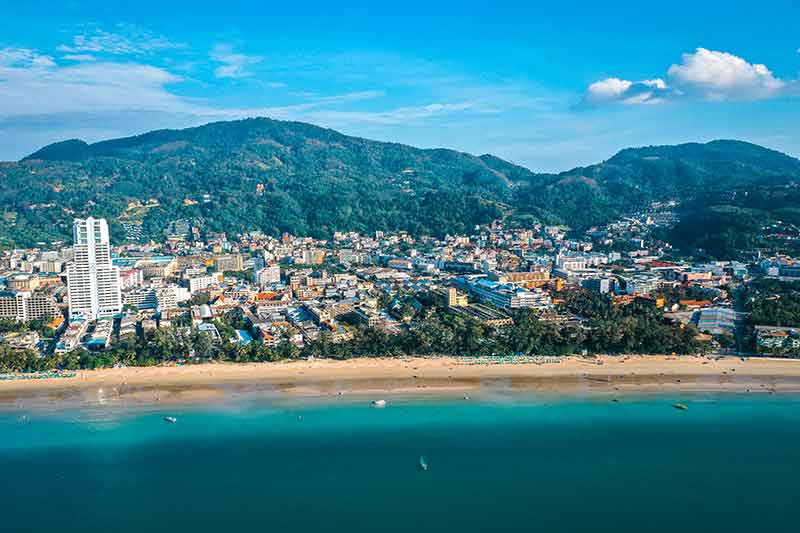 aerial view of Patong beach and buildings