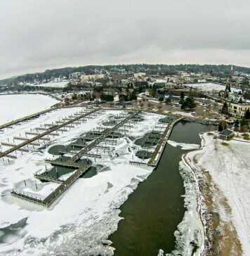 Petoskey in winter aerial view