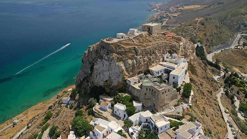 Skyros Castle with ocean in the background