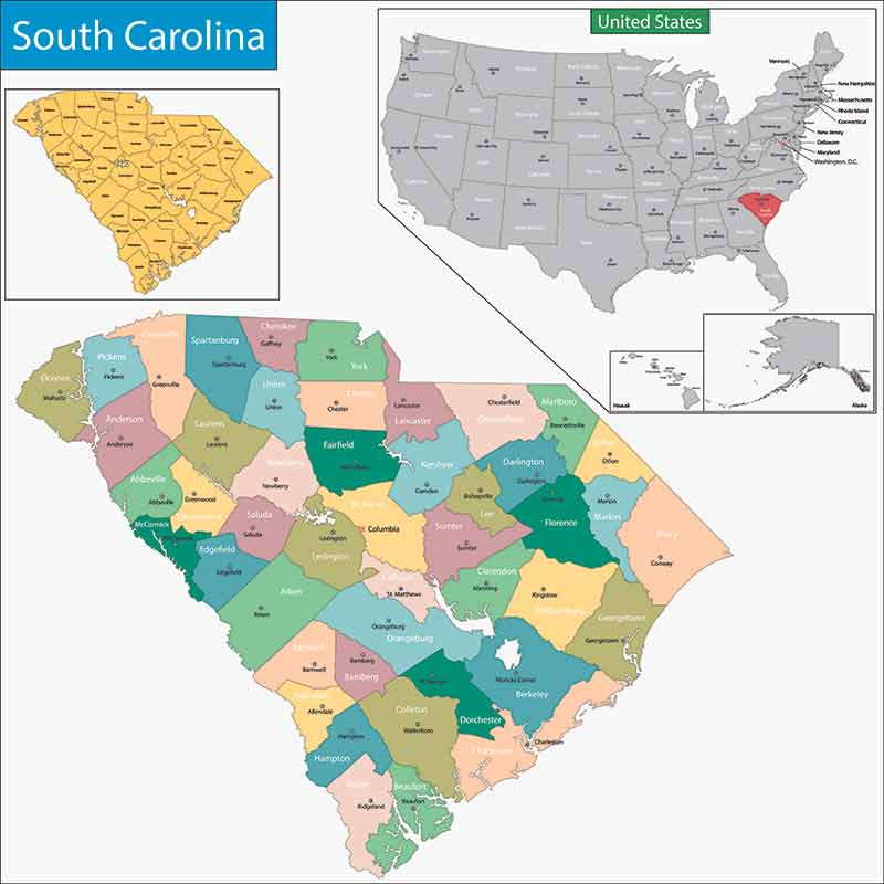 South Carolina landamrks map
