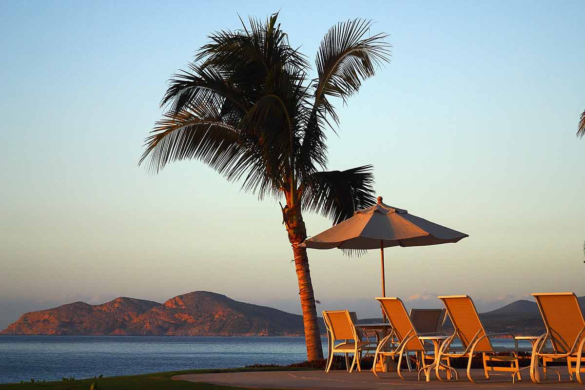 States of Mexico Baja California Sur beach chairs and palm trees