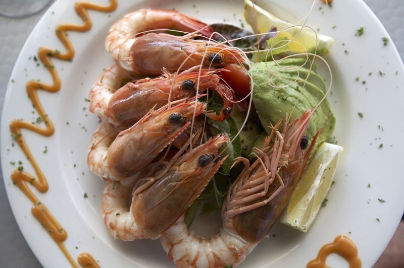 plate of prawns on North Stradbroke Island