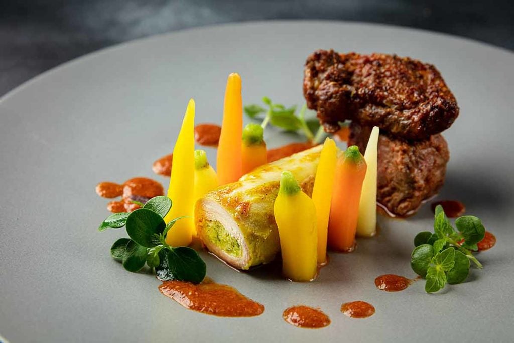 The Golden Peacock Australian lamb, pigeon, French chicken 三味肉葷配慢煮澳洲羊里脊肉、酥炸乳鴿及燒法國春雞伴羊肚菌