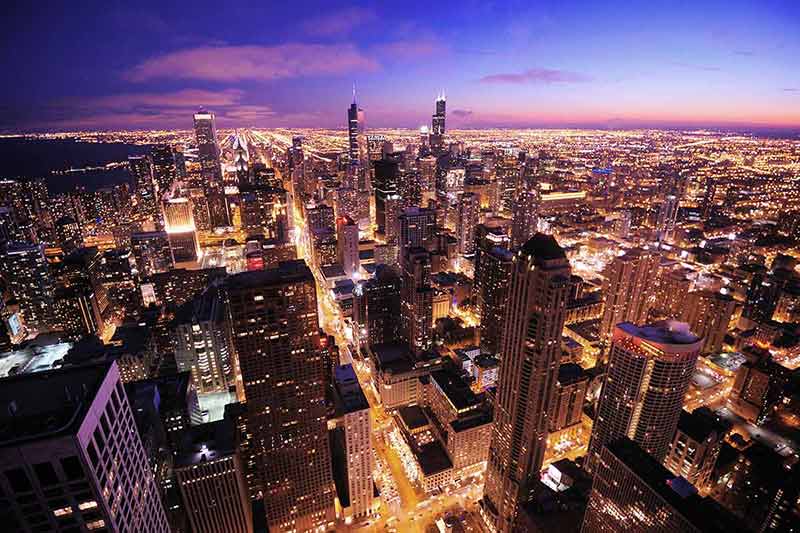 Aerial of Chicago at night