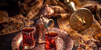 Turkish drinks tea two glasses of tea on a tray