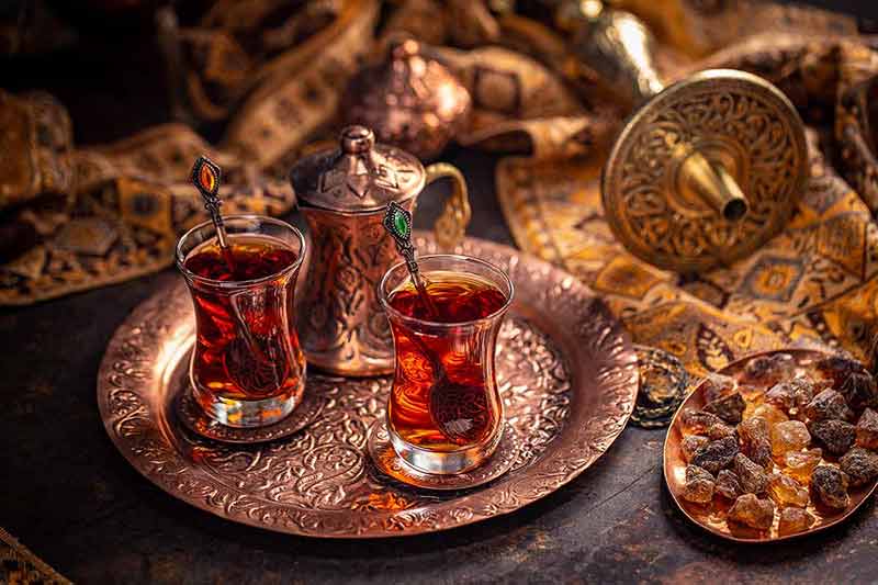 Turkish drinks tea two glasses of tea on a tray
