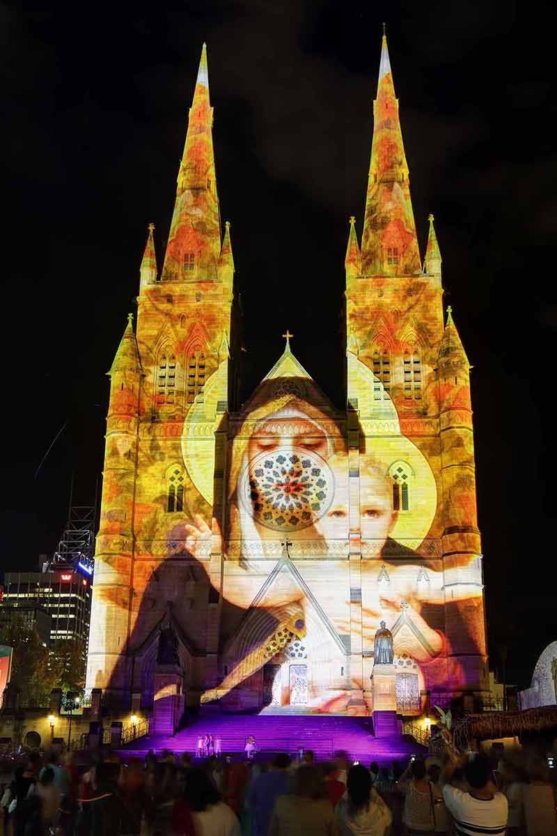View for Christmas of St Mary's Cathedral in Sydney