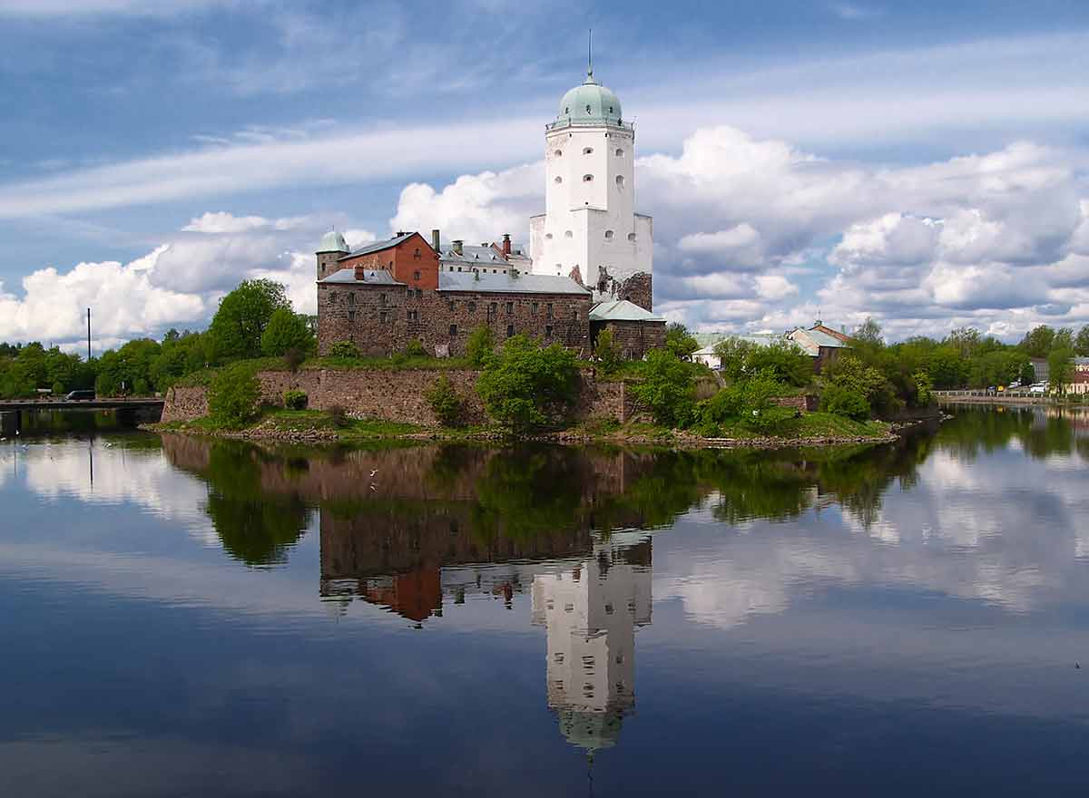 Vyborg Castle in Russia surrounded by water