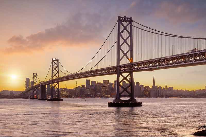 Golden Gate Bridge And Downtown San Francisco In USA