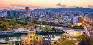 Hiroshima Peace Memorial view from above.
